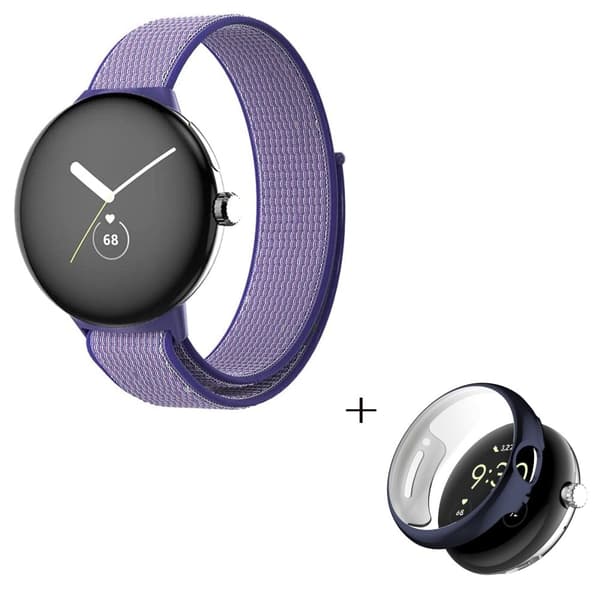 Google Pixel Watch-urrem i nylon med sort cover - Blå / Lilla Purple