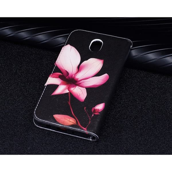 Samsung Galaxy J7 (2017) Etui laget av kunstlær og silikon – Rosa blomst Multicolor