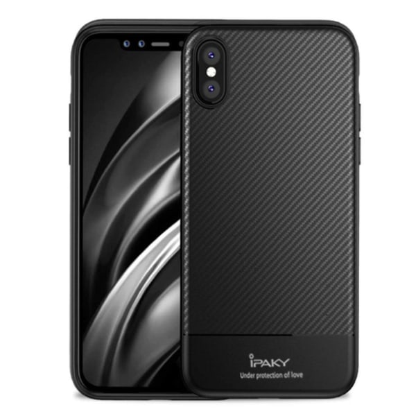 IPAKY iPhone XS beskyttelses deksel av TPU med karbon fiber teks Black