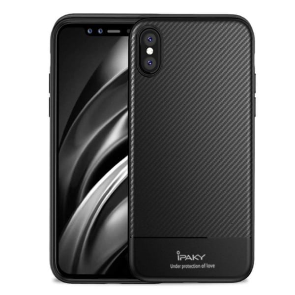IPAKY iPhone XS carbon fiber texture case - Black Svart