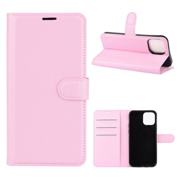 Litchi Texture Leather Wallet Shell Stand Phone Case iPhone 12 P Pink