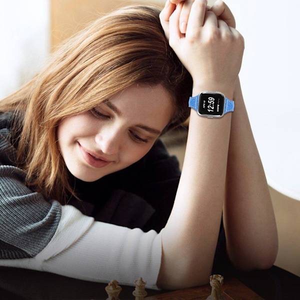 Fitbit Versa / Versa Lite / Blaze / Versa 2 elegant klockarmband i äkta läder - Blå Blå