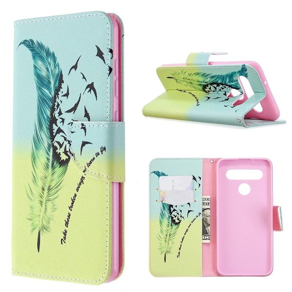 Wonderland LG K61 Etui - Fjermønster Multicolor