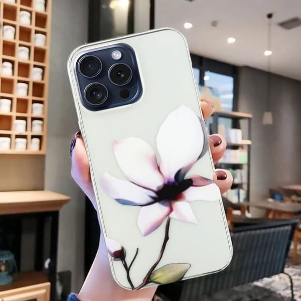 iPhone 16 Pro Max flexibelt fodral med mönsterutskrift Skyddande telefonskal - Vit Blomma Vit