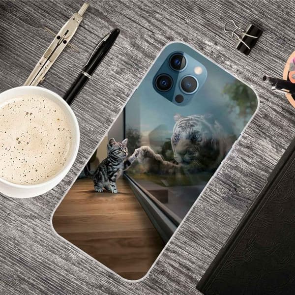 Mirror iPhone 14 Pro flip-etui - Speilkatt Silver grey