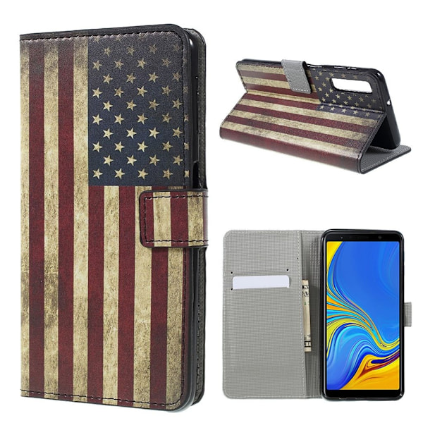Samsung Galaxy A7 (2018) kuviollinen synteetti nahkainen lompakko kotelo kortti ja seteli paikoilla - Amerikan Lippu Multicolor