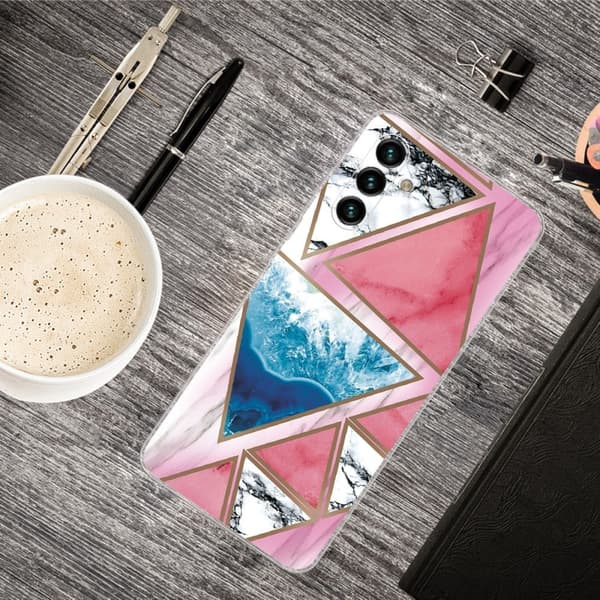 Marmormotiv Samsung Galaxy A13 5G skal - Vit / Blå / Rosa Triangel multifärg