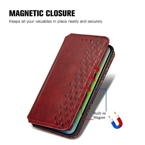 Nahkakotelo With A Stylish Rhombus Imprint For iPhone 14 Plus - Punainen Red