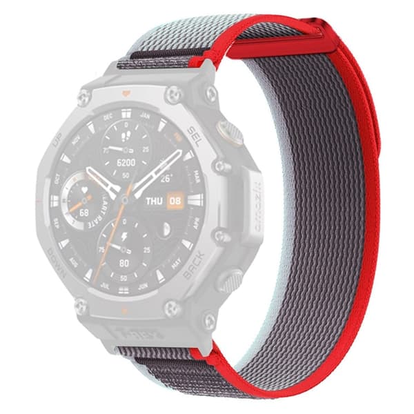 Huami Amazfit T-Rex 3 Urrem Nylon Loop Justerbar håndledsrem med stik - Rød / Grå Red