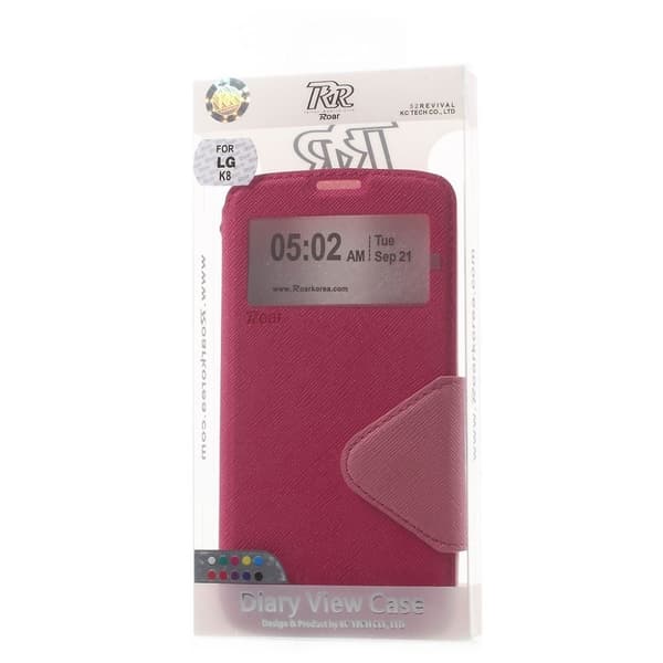 Roar Korea LG K8 Fönster Läderfodral - Varm Rosa Rosa