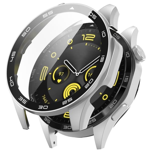 Huawei Watch GT 4 46mm Watch Case Tempered Glass Screen Protector Frame Cover with Dial Plate - Silver Silvergrå