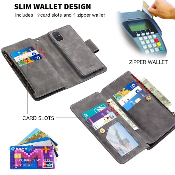 Premium Wallet Samsung Galaxy A71 kotelot - Harmaa Silver grey