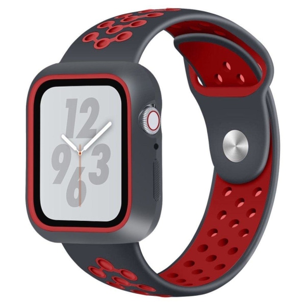 Apple Watch Series 4 44mm To tone silikone Urrem - Sort / Rød Red