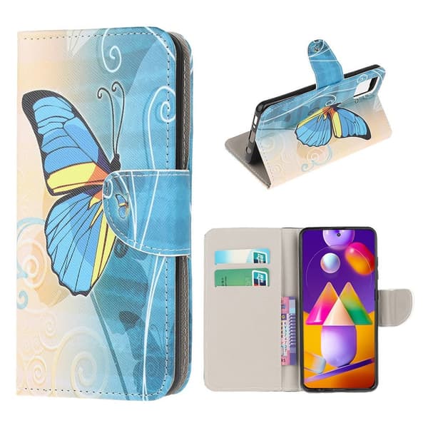 Wonderland Samsung Galaxy M31s Flip Etui - Blå Sommerfugl Blue