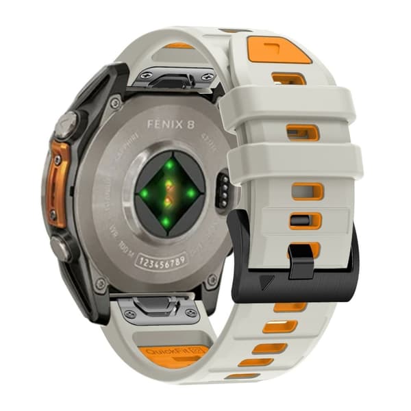 26mm Klockarmband Garmin Fenix 8 51mm / Instinct 2X / Fenix 7X / Enduro 2 , Dual Color Silicone Replacement Strap - Ljusgrå + Orange Silvergrå