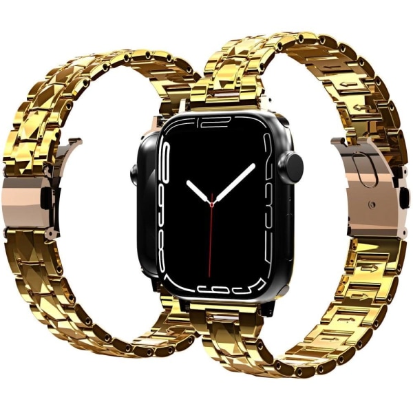 Apple Watch Series 8 (45 mm) urrem med tredobbelte perler i akry Gold