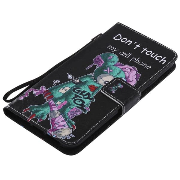 iPhone Xs Max mønstret magnetisk læder flip cover - Warning Words Multicolor