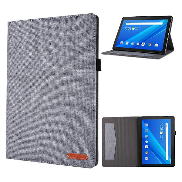 Lenovo Tab E10 flipfodral i tyg och läder - Grå Silvergrå