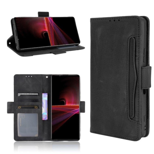 Modern-styled Læder Pung Etui til Sony Xperia 1 Iii - Sort Black