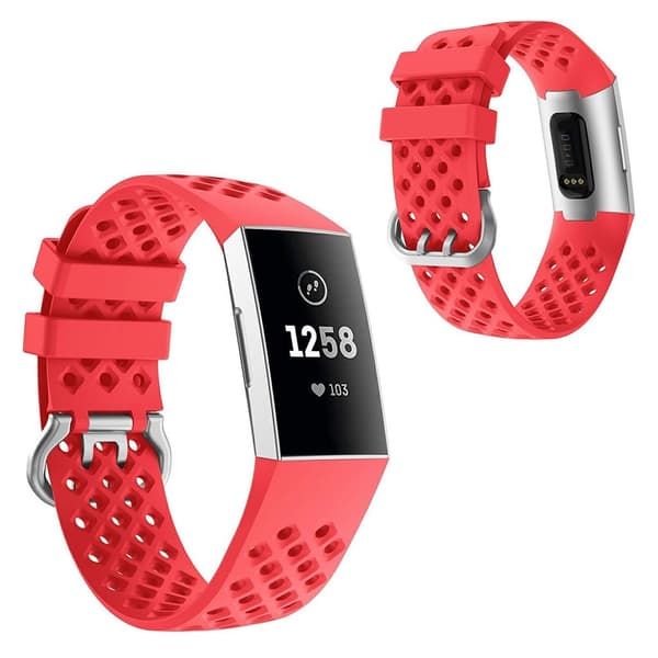 Fitbit Charge 4 / 3 square hole silicone watch band - Red Röd