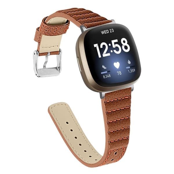 Fitbit Sense / Versa 3 thread ægte læder rem - brun Brown