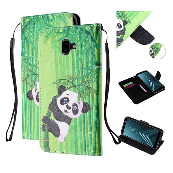 Samsung Galaxy J6 Plus (2018) mønster læder etui - Panda på en Bambus Multicolor