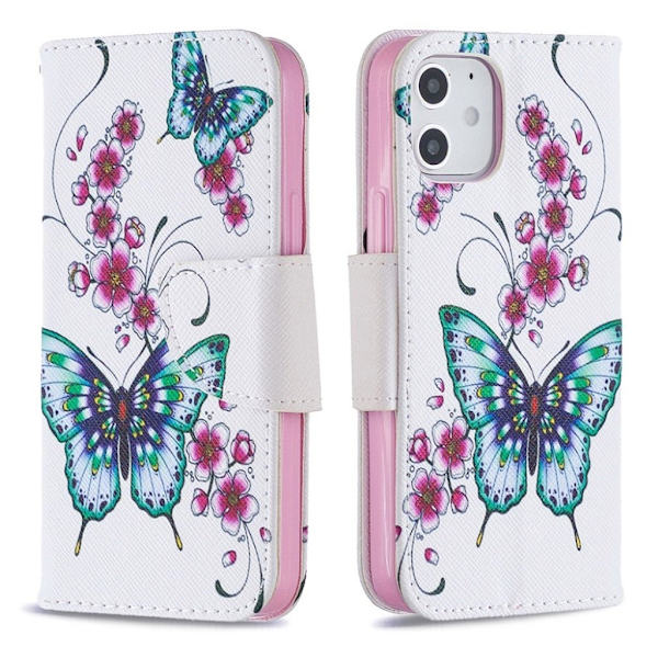 Wonderland iPhone 12 Mini Flippetui - Blomster og Sommerfugler Multicolor