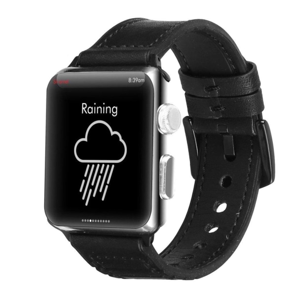 Apple Watch Series 5 40mm ægte læder silikone Urrem - Sort Black