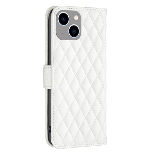 Rombemønster, matt flip-deksel for iPhone 15 Plus - Hvit White