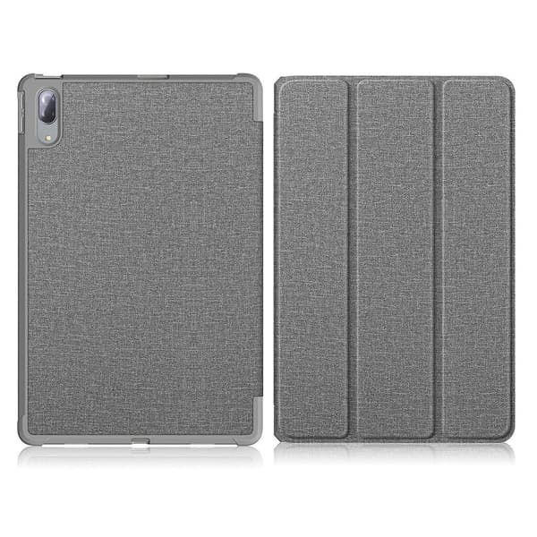 Lenovo Tab P11 Pro tri-fold stofskind læderetui - Grå Silver grey