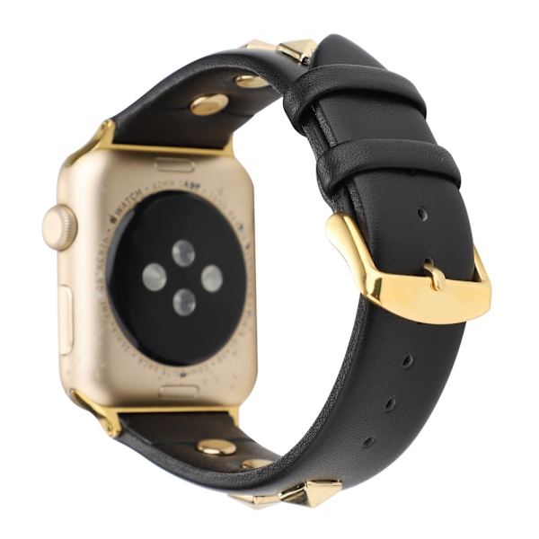 Apple Watch Series 8 (41mm) rem i ægte læder - Sort / Sort Black
