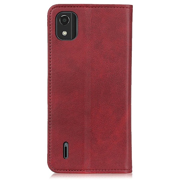 Nokia C2 2nd Edition lompakkokotelo, aitoa nahkaa - Punainen Red
