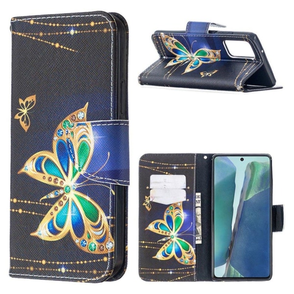Wonderland Samsung Galaxy Note 20 Flip Etui - Livlig Sommerfugl Gold
