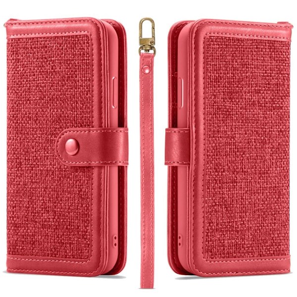 Avtagbart 2-i-1-flipfodral i tyg och läder för iPhone XS - Röd Röd