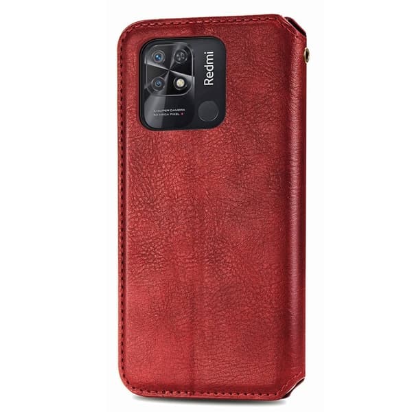 Læder Etui med A Stilfuldt Rhombus Tryk til Xiaomi Redmi 10C - Rød Red