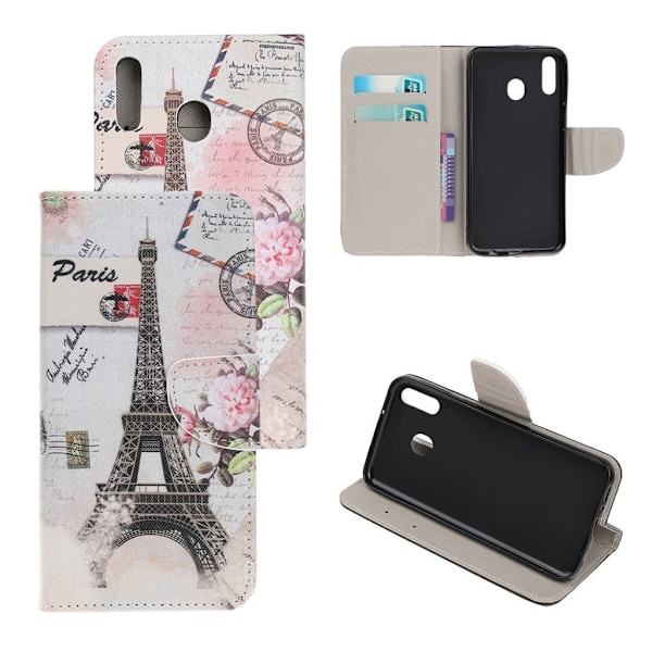 Samsung Galaxy A40 ristikkäistekstuuri nahkakotelo - Eiffel-Torni Multicolor