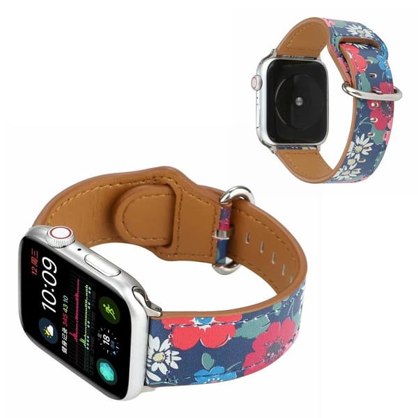 Apple Watch Series 6 / 5 44mm mønster ægte læder rem - rød blomst Multicolor