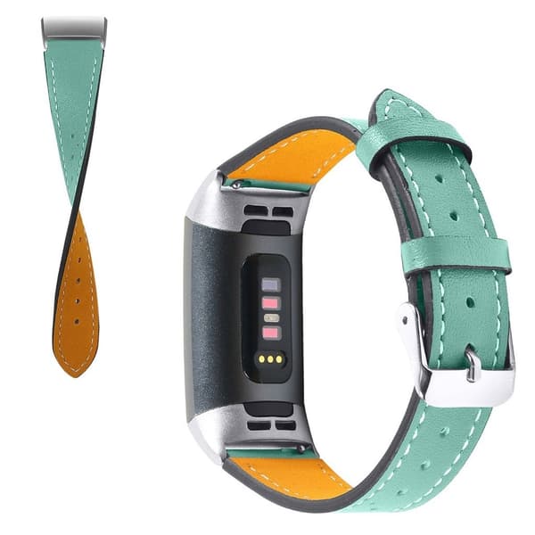 Fitbit Charge 4 / 3 urrem i ekte skinn - Cyan Green
