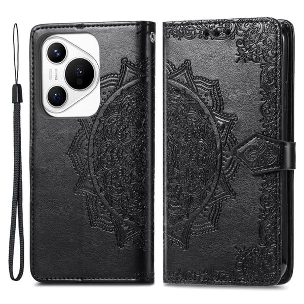 Mandala Huawei Pura 70 nahkakotelo - Musta Black