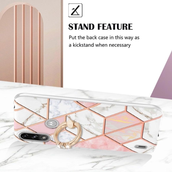 Marble Patterned Suojakuori With Ring Holder For Motorola E7i Po Pink