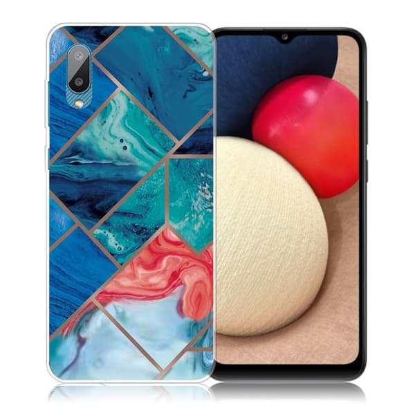 Marmormotiv Samsung Galaxy M02 / Samsung Galaxy A02 skal - Blå Och Orange Marmor multifärg