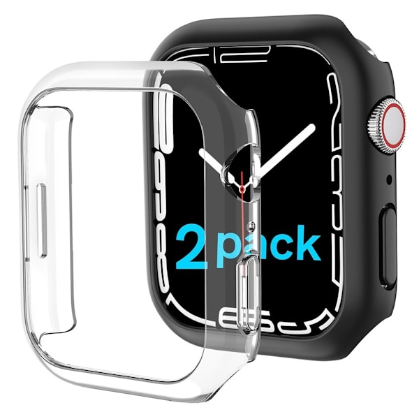 2Pcs AHASTYLE Apple Watch Series 8 (41mm) cover - Transparent + Sort Black