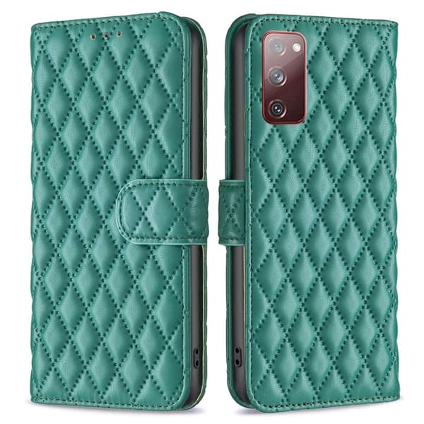 Rhombus Mønster Matte Flip Case til Samsung Galaxy S20 Fe 2022 / S20 Fe 5g / S20 Fe - Grøn Green