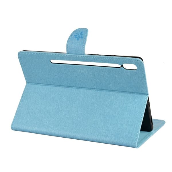 Samsung Galaxy Tab S6 Imprint Butterfly Flower Lær Etui - Blå Blue