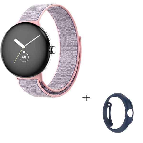 Google Pixel Watch klockarmband i nylon med midnattsblått fodral - Rosa Rosa