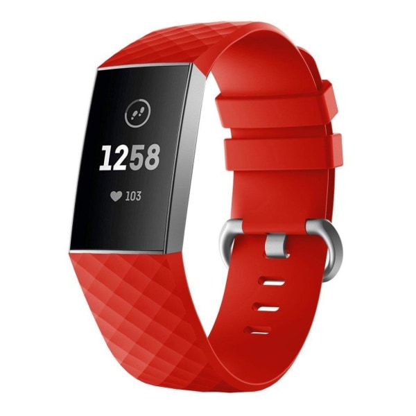 Fitbit Charge 4 / 3 urrem med diamantmønster - Rød Størrelse: L Red