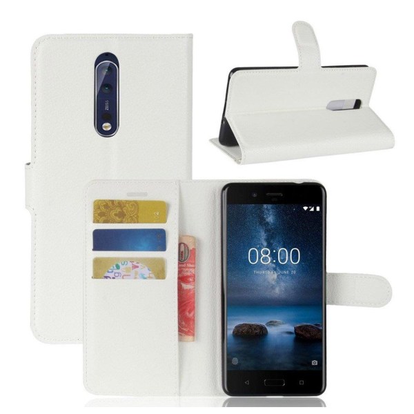 Nokia 8 Skinn fodral med plånbok - Vit Vit