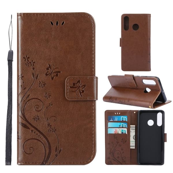 Huawei P30 Lite Skinnetui Med Sommerfugltrykk - Brun Brown
