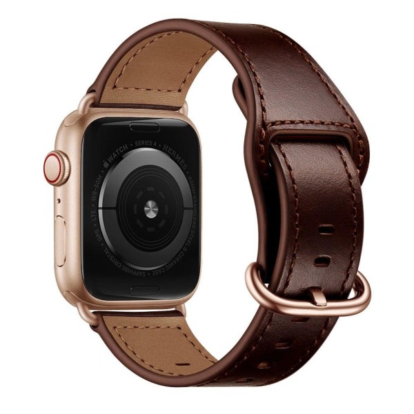 Apple Watch (45mm) textured genuine leather watch strap - Dark B Brown