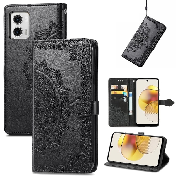 Mandala läder Motorola Moto G73 fodral - Svart Svart